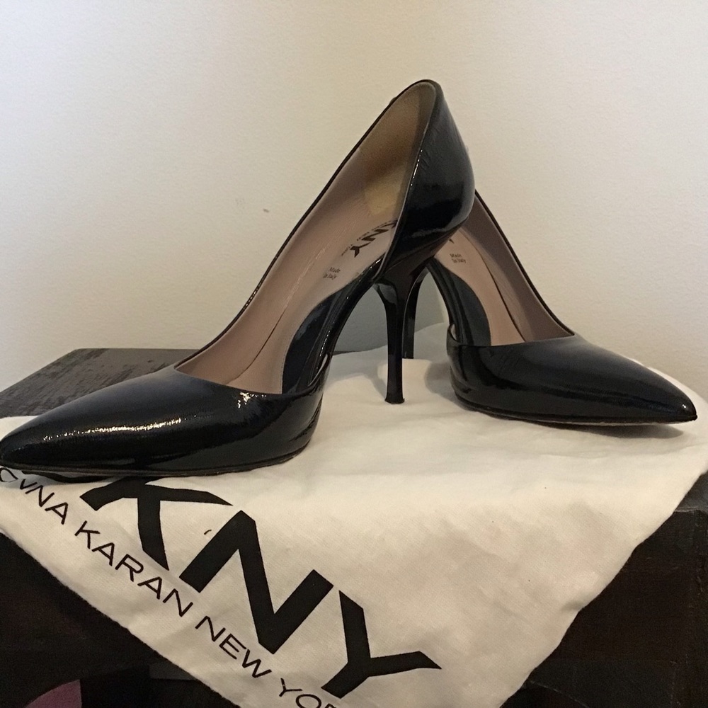 DKNY Lacquered patent leather Selma stilettos 8.5 black